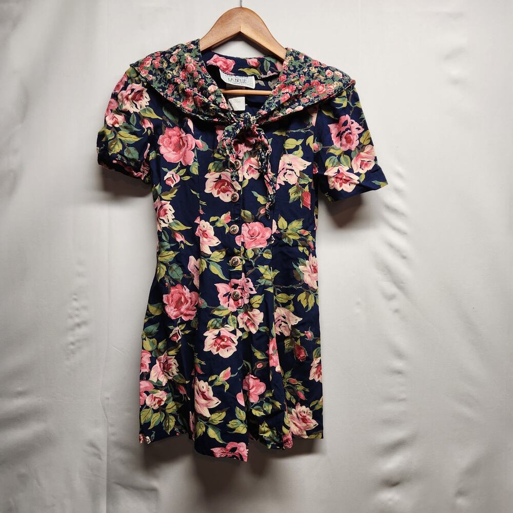 Vintage Just Kidding by LaBelle Girls Size Large Floral Romper Blue Floral